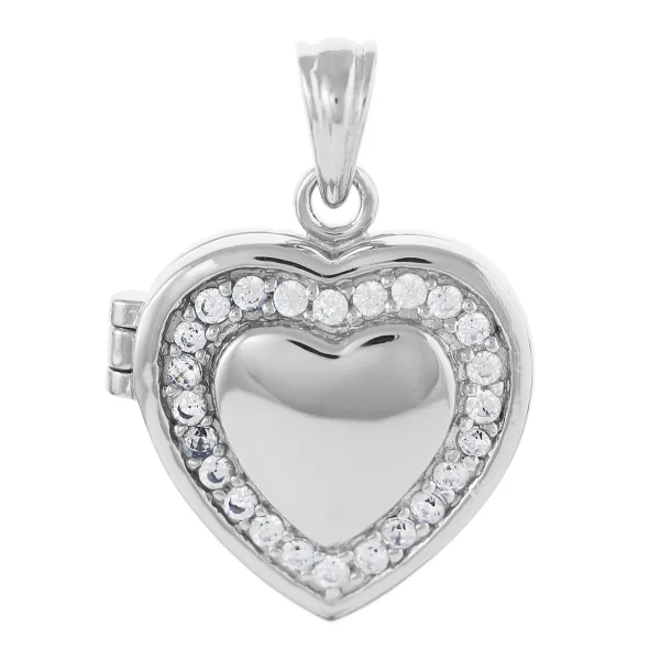 SP600 - Sterling Silver 18mm CZ Heart Shaped Locket