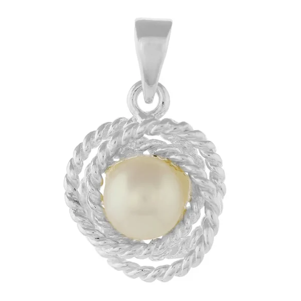 SP2302 - Sterling Silver 12mm Round Rope Knot Freshwater Pearl Pendant
