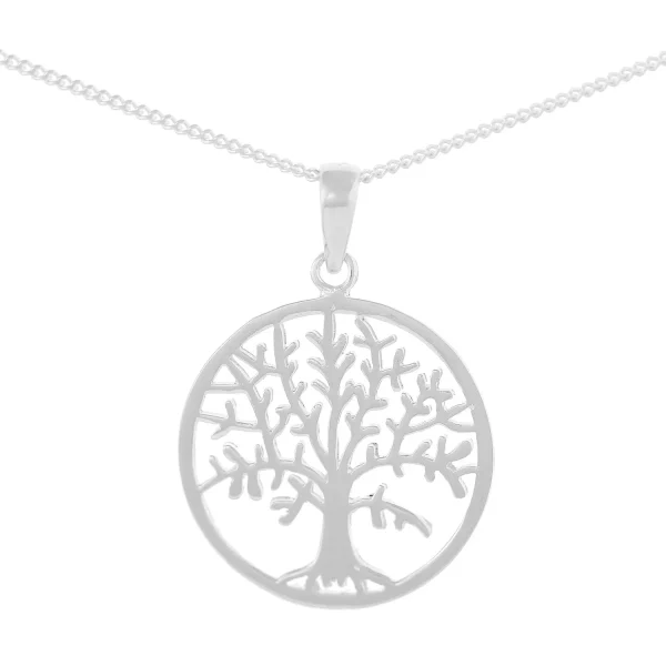 SP538/CHN - 18" Sterling Silver 24mm Round Tree Of Life Pendant Necklace