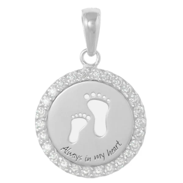 SP612 - Sterling Silver 18mm Round CZ Footprint Pendant