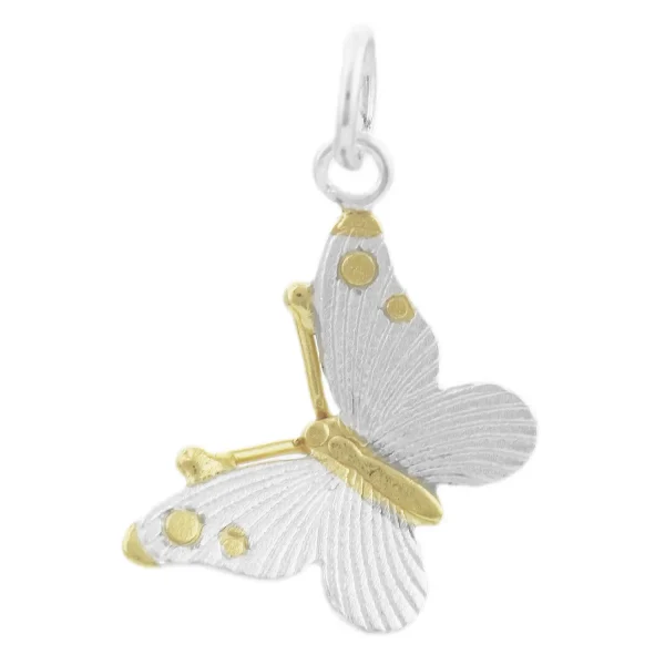 SP6181 - Sterling Silver 14mm Butterfly Gold Plated Pendant