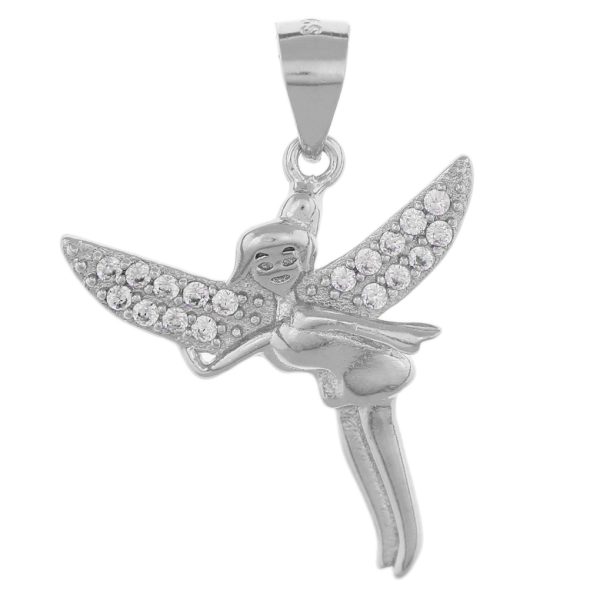 SP86 - Sterling Silver 23mm CZ Fairy Pendant