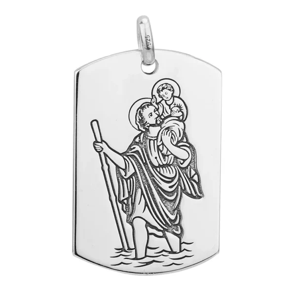 STCDT - 30mm Sterling Silver St Christopher Dog Tag Pendant