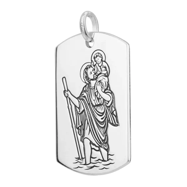 STCDT - 30mm Sterling Silver St Christopher Dog Tag Pendant