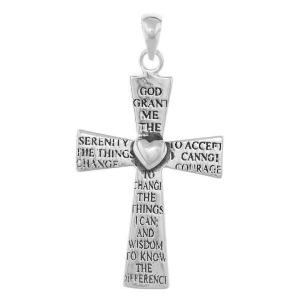 SP52 - Sterling Silver 27mm Serenity Prayer Cross Pendant