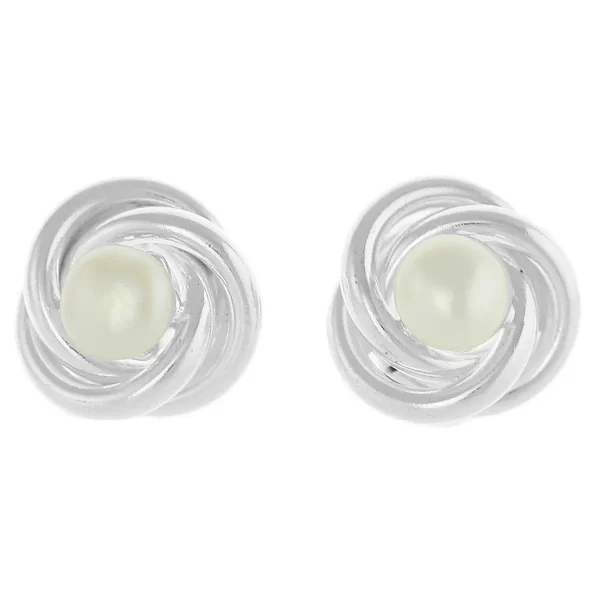 SE304 - 6mm Sterling Silver Freshwater Pearl Knot Stud Earrings