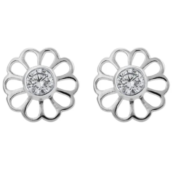 SE313 - Sterling Silver CZ Flower Stud Earrings