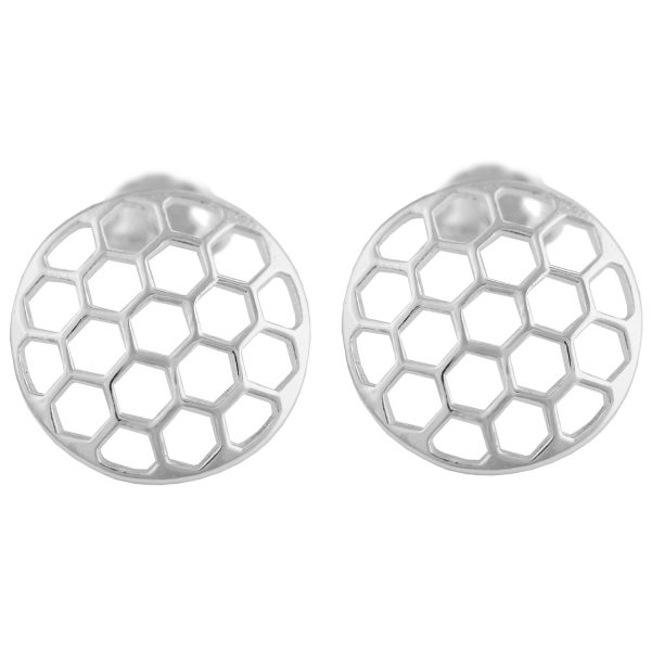 SE362 - 15mm Sterling Silver Domed Honeycomb Stud Earrings