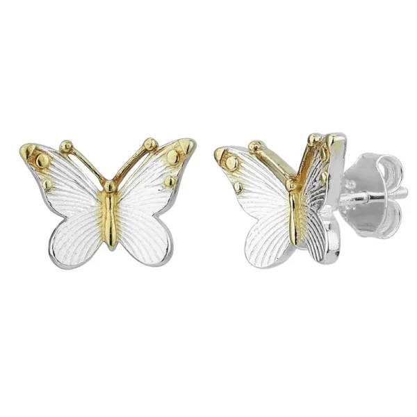 SE6181 - 14mm Sterling Silver Butterfly Stud Earrings with Gold Plated Detail