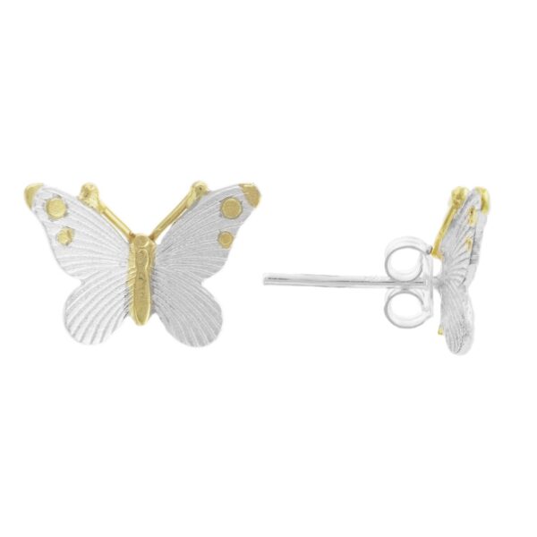 SE6181 - 14mm Sterling Silver Butterfly Stud Earrings with Gold Plated Detail