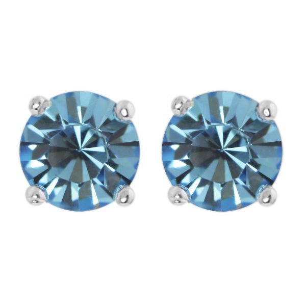 SE637/B - 6mm Sterling Silver Round Blue 4-Claw Set CZ Stud Earrings