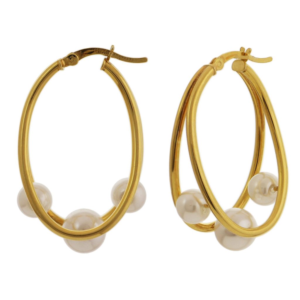SECP01 33mm Sterling Silver Pearl Hoop Earrings W J Sutton