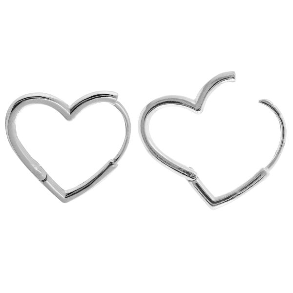 SE169HRT/23 - 23mm Sterling Silver Heart Shaped Hinged Earrings