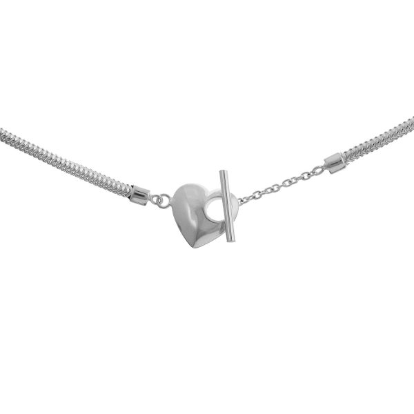 SNAKE3/7BSH - 7.5" Sterling Silver 3mm Snake Bracelet with Heart and T-Bar