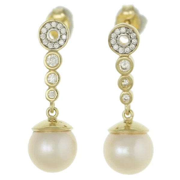 GE020 - 9ct Yellow Gold 30mm Pearl and CZ Earrings