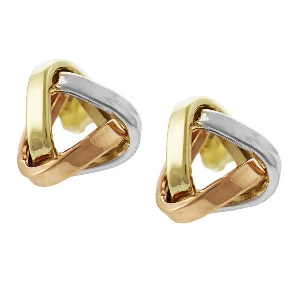 GE13 - 9ct Multi-Coloured Gold 13mm Triangular Knot Stud Earrings