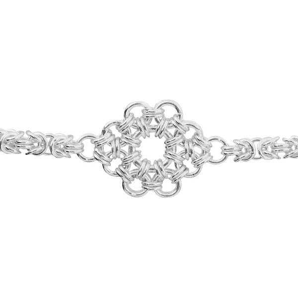 SHM447 - 7.5" Sterling Silver Handmade Byzantine Floral Bracelet with Lobster Clasp - 5.5mm Wide