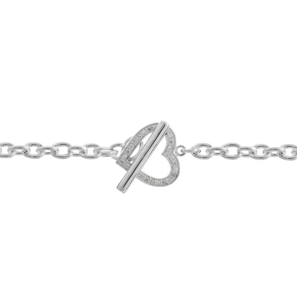 S163/18HCZ - 18" Sterling Silver 4mm Cable Necklace with CZ Heart and T-Bar
