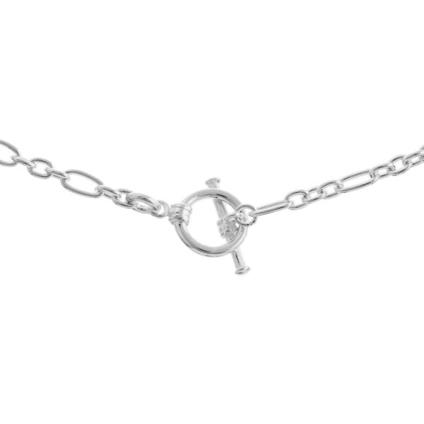 S287/7SP - 7.5" Sterling Silver Cable Figaro Bracelet with Ring and T-Bar - 3mm Wide
