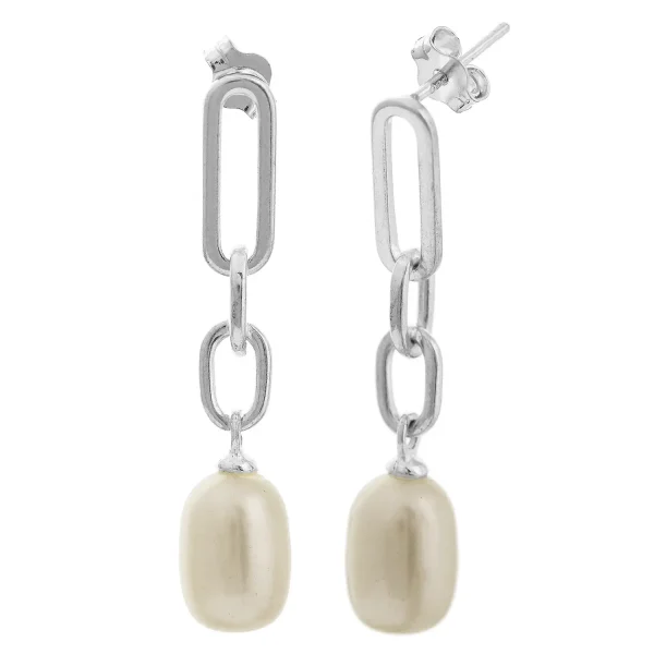 SE884P - Sterling Silver 34mm Pearl Drop Stud Earrings