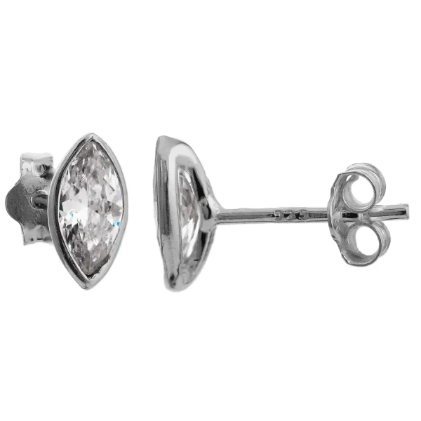 SE293CZ - Sterling Silver 9mm Navette CZ Stud Earrings