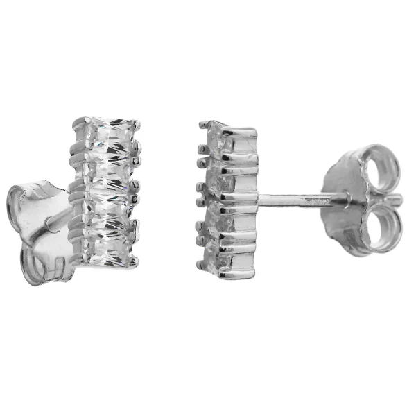 SE616CZ - Sterling Silver 9mm Baguette CZ Stud Earrings