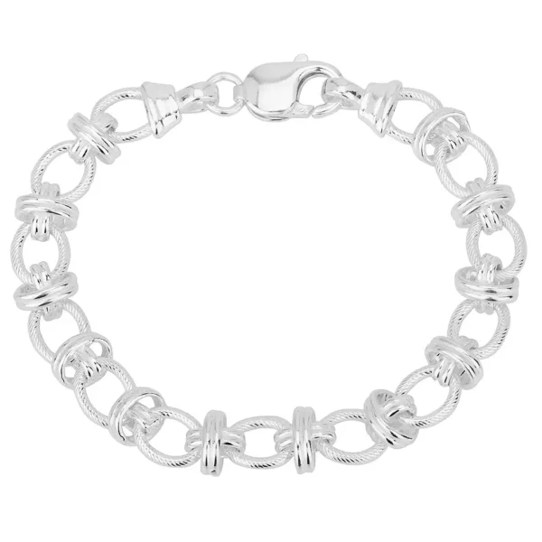 SHM33 – Sterling Silver Handmade Textured Oval Link with Double Bars Chain with Lobster Clasp – 9mm Wide