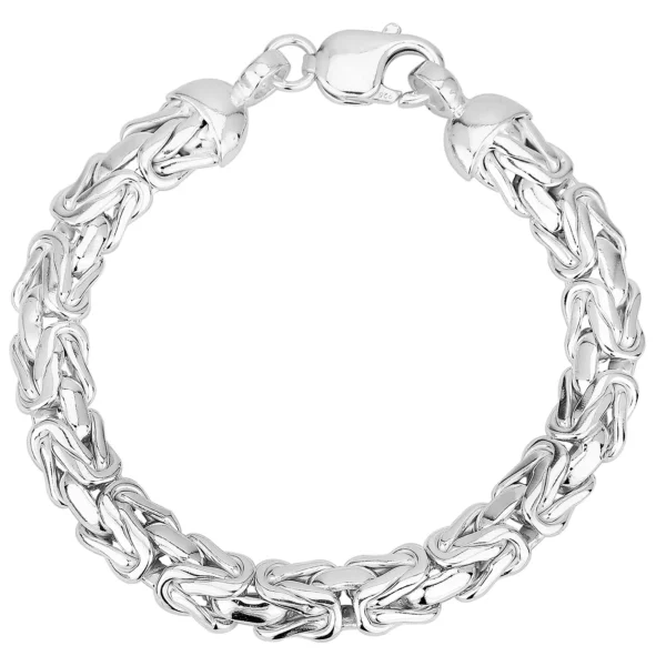SHM408 - Sterling Silver Handmade Flat Byzantine Chain with Lobster Clasp – 8.7mm Wide