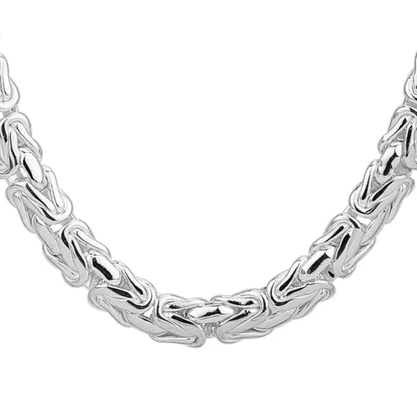 SHM408 - Sterling Silver Handmade Flat Byzantine Chain with Lobster Clasp – 8.7mm Wide