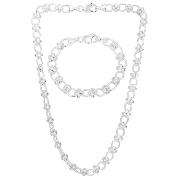 SHM33 – Sterling Silver Handmade Textured Oval Link with Double Bars Chain with Lobster Clasp – 9mm Wide