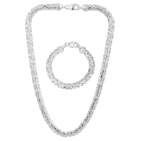 SHM408 - Sterling Silver Handmade Flat Byzantine Chain with Lobster Clasp – 8.7mm Wide