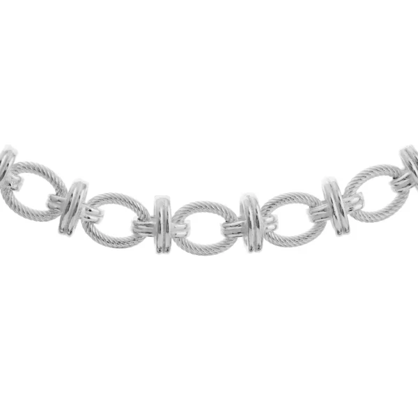 SHM33 – Sterling Silver Handmade Textured Oval Link with Double Bars Chain with Lobster Clasp – 9mm Wide