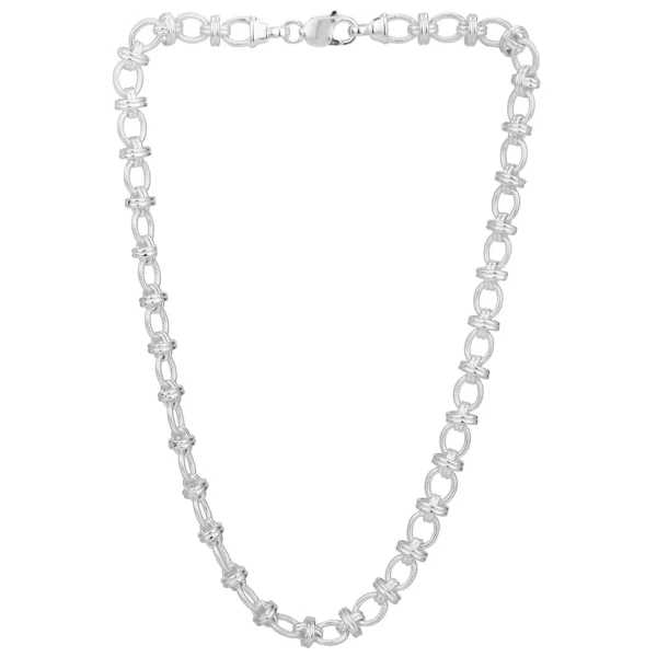 SHM33 – Sterling Silver Handmade Textured Oval Link with Double Bars Chain with Lobster Clasp – 9mm Wide