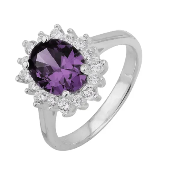 SR086ACZ - Sterling Silver "Amethyst Purple" CZ Ring - Various Sizes