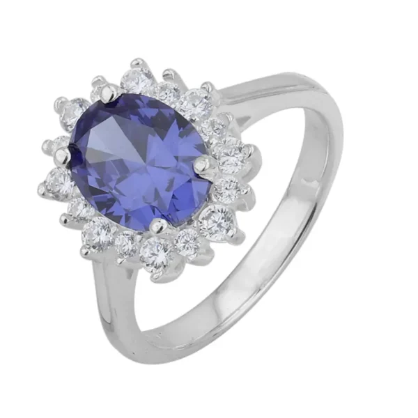 SR086BLCZ - Sterling Silver "Sapphire Blue" CZ Ring - Various Sizes