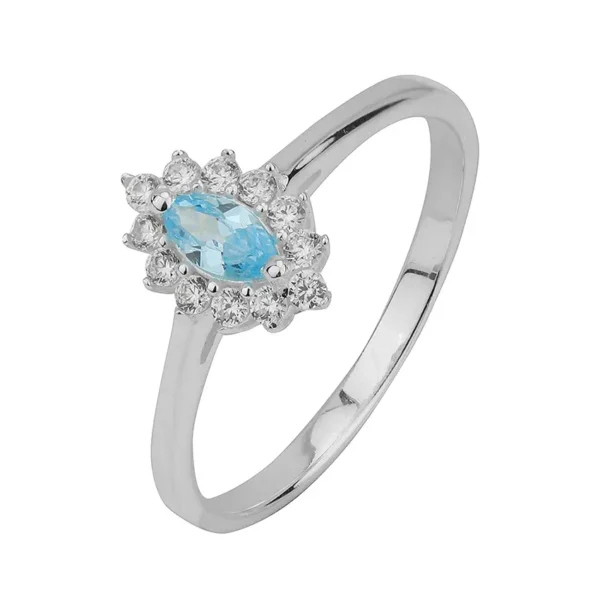 SR089TCZ - Sterling Silver "Aquamarine Blue" Marquise CZ Ring - Various Sizes
