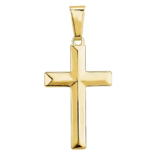 SP202/Y - Sterling Silver 31mm 9ct Yellow Gold Plated Bevelled Cross Pendant