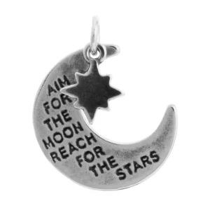 SP761 - 18mm Sterling Silver Inscribed Moon and Star Pendant
