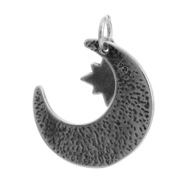 SP761 - 18mm Sterling Silver Inscribed Moon and Star Pendant