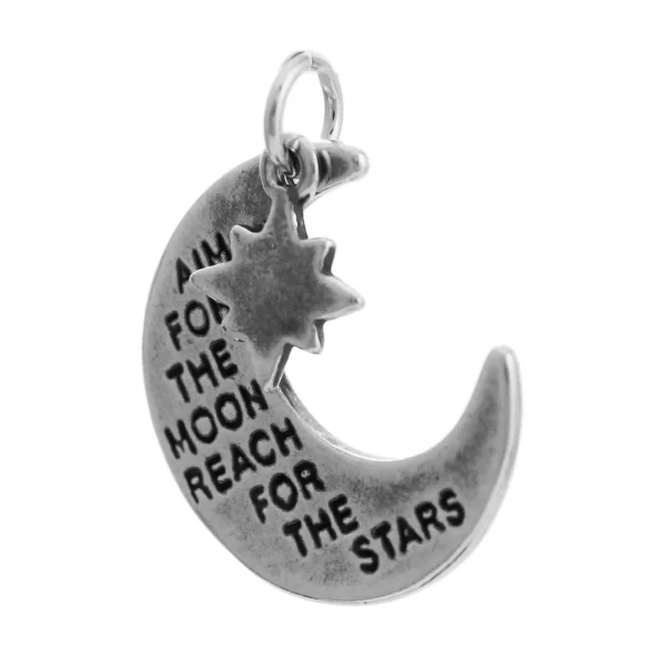 SP761 - 18mm Sterling Silver Inscribed Moon and Star Pendant