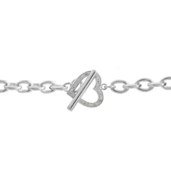 S161HCZ - 7.5" Sterling Silver Cable Bracelet with T-Bar and CZ Heart-Shaped Ring - 7mm Wide