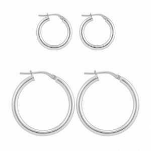 SEC3 - Sterling Silver Polished Hoop Earrings - 2.5mm Wide - Various Sizes